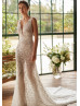 Ivory Lace Allover V Back Boho Chic Wedding Dress